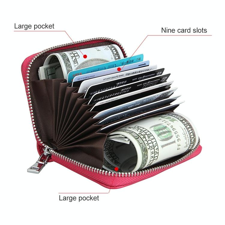 Anti-magnetic Rfid Leather Zip Wallet - Zipper Closure - Red 7