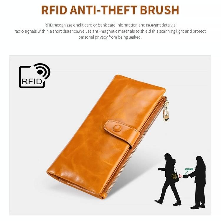 Oilskin Leather Rfid Zip Wallet - Brown - Red 7