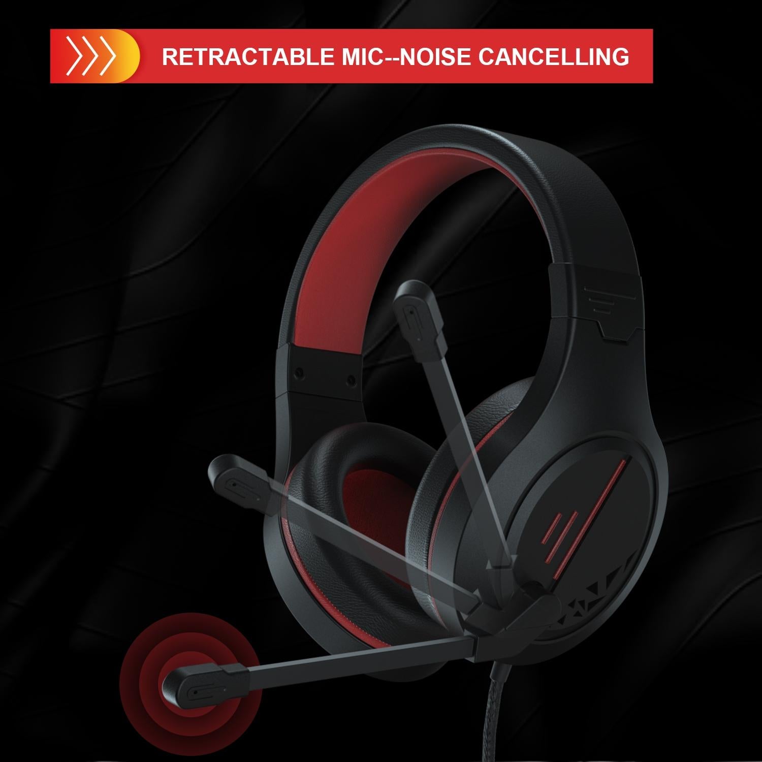 3.5Mm Noise-Canceling Gaming Headset With Retractable Mic - Black Red 4