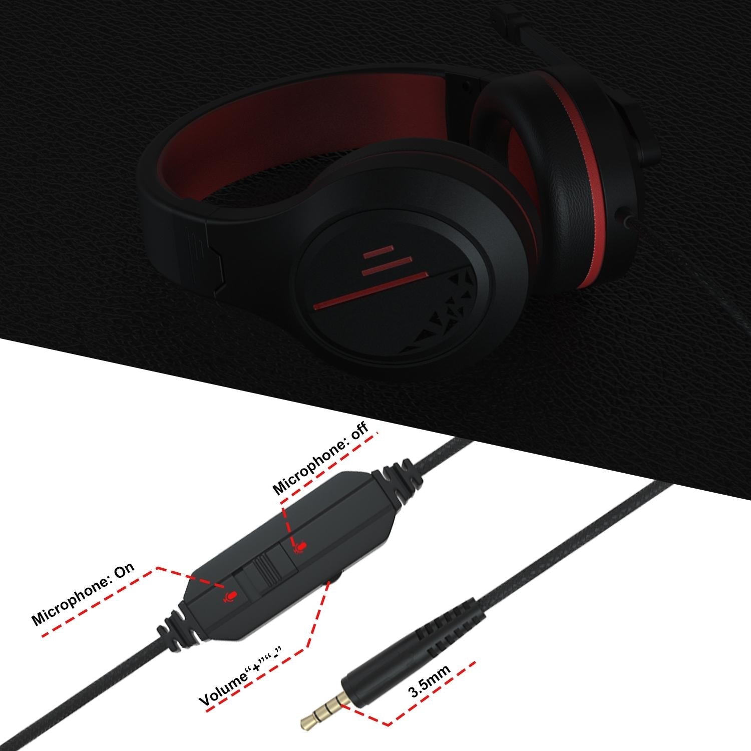 3.5Mm Noise-Canceling Gaming Headset With Retractable Mic - Black Red 5