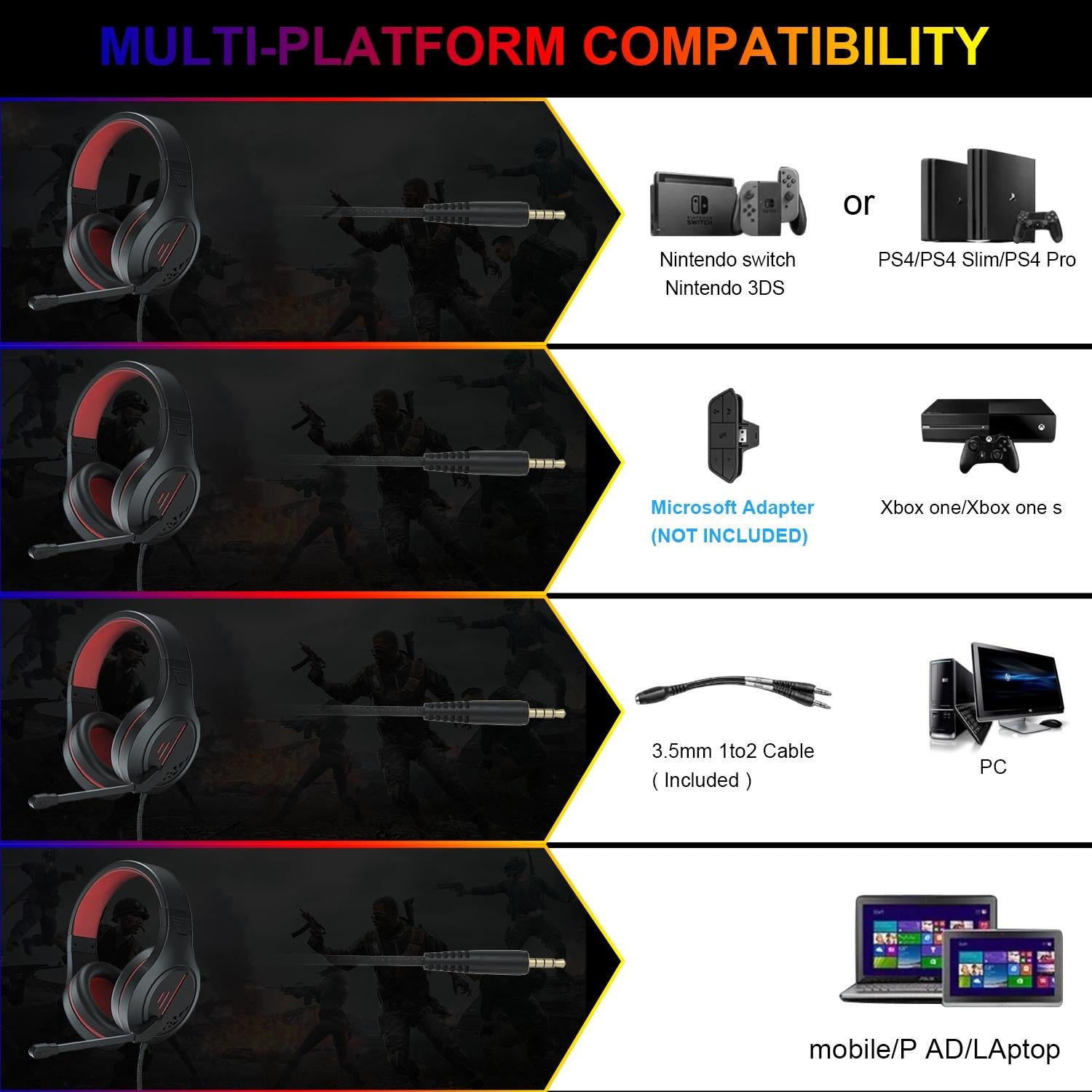 3.5Mm Noise-Canceling Gaming Headset With Retractable Mic - Black Red 7