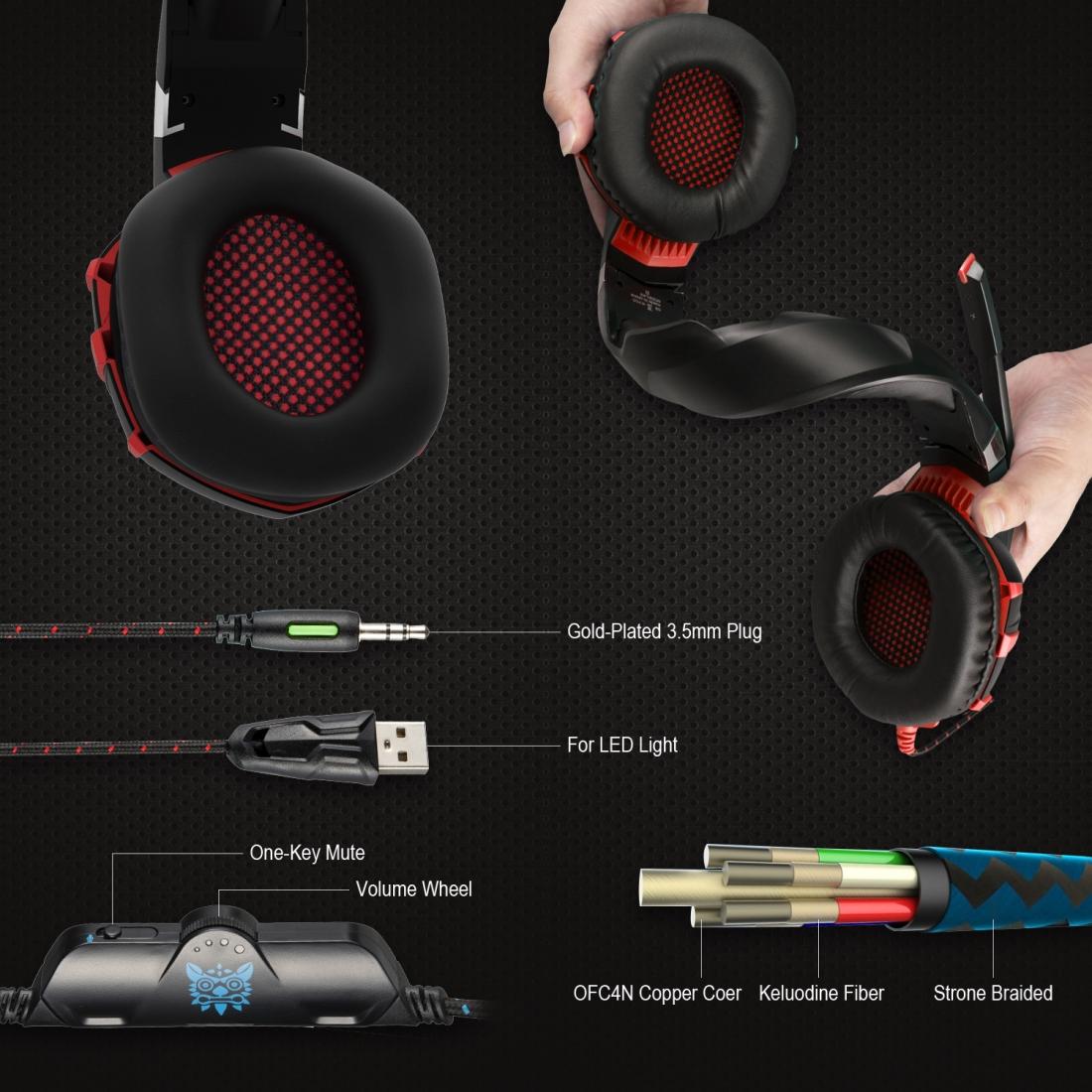 Surround Gaming Headset With Mic & Led Lights - Black Red 10