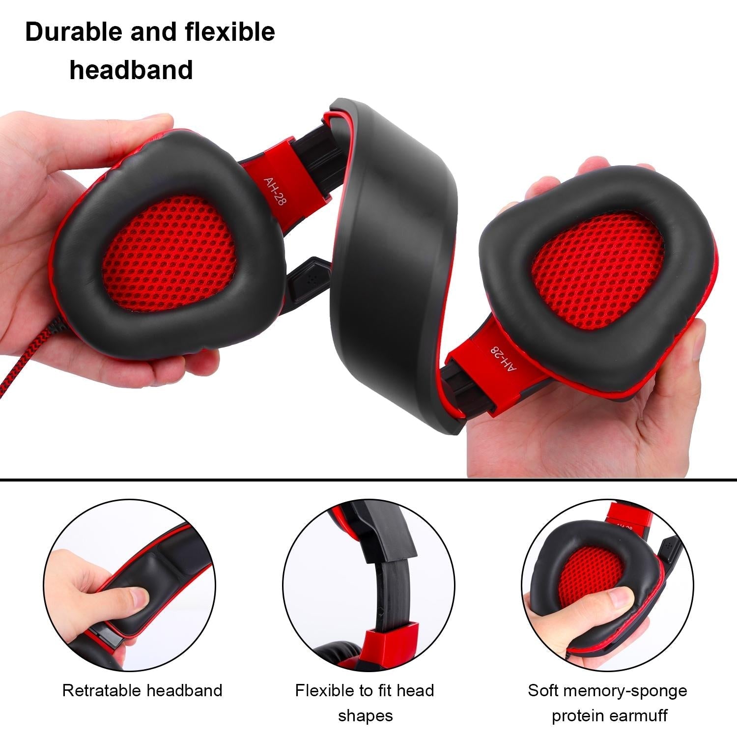 3.5Mm Noise-Canceling Gaming Headset With Retractable Mic 2M Cable - Black Red 13