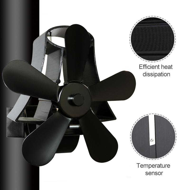 High Temp 5-blade Heat Powered Stove Fan for Fireplaces - Rose Red 5