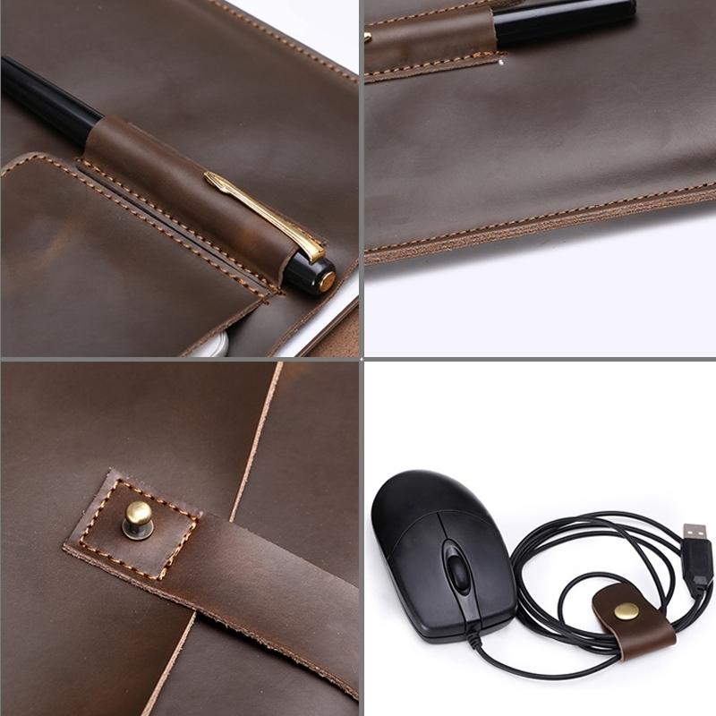 13 Laptop / Tablet Bag - Genuine Leather - Universal - Cable Winder - Business Power Adapter - Wine Red 6