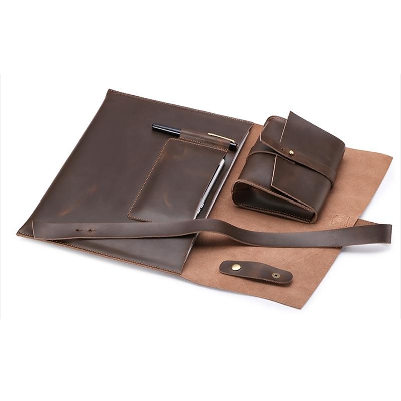 13 Laptop / Tablet Bag - Genuine Leather - Universal - Cable Winder - Business Power Adapter - Wine Red 9