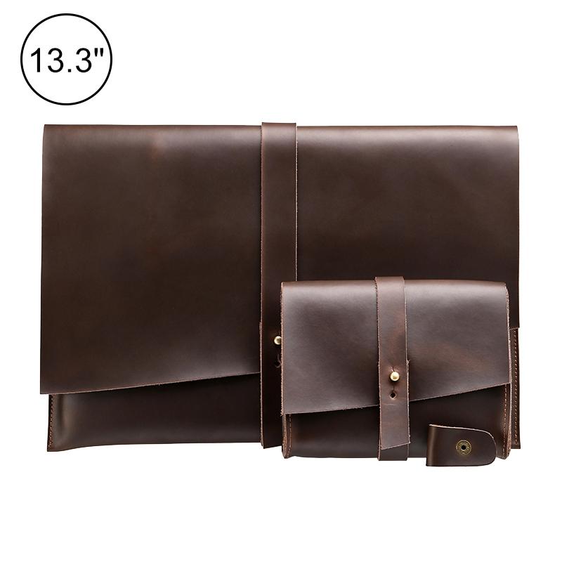 13 Laptop / Tablet Bag - Genuine Leather - Universal - Cable Winder - Business Power Adapter - Wine Red 11