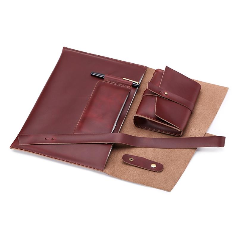 13.3 Inch Genuine Leather Laptop Bag With Power Adapter And Cable Winder - Rufous 4