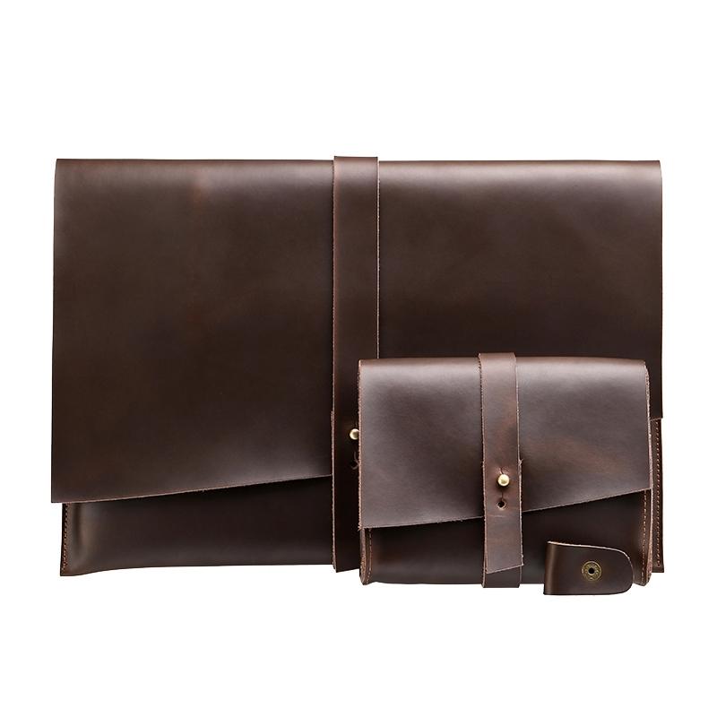 13.3 Inch Genuine Leather Laptop Bag With Power Adapter And Cable Winder - Rufous 9