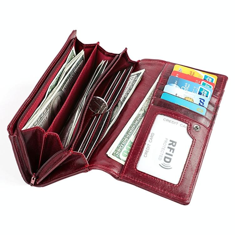 Versatile Retro Leather Rfid Lady Wallet - Wine Red 8