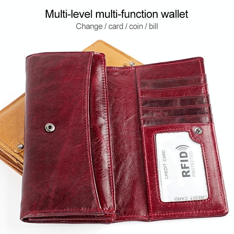 Versatile Retro Leather Rfid Lady Wallet - Wine Red 9