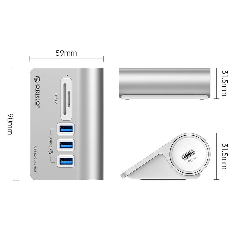 3-Port Usb 3.2 Hub With Card Reader Silver 5