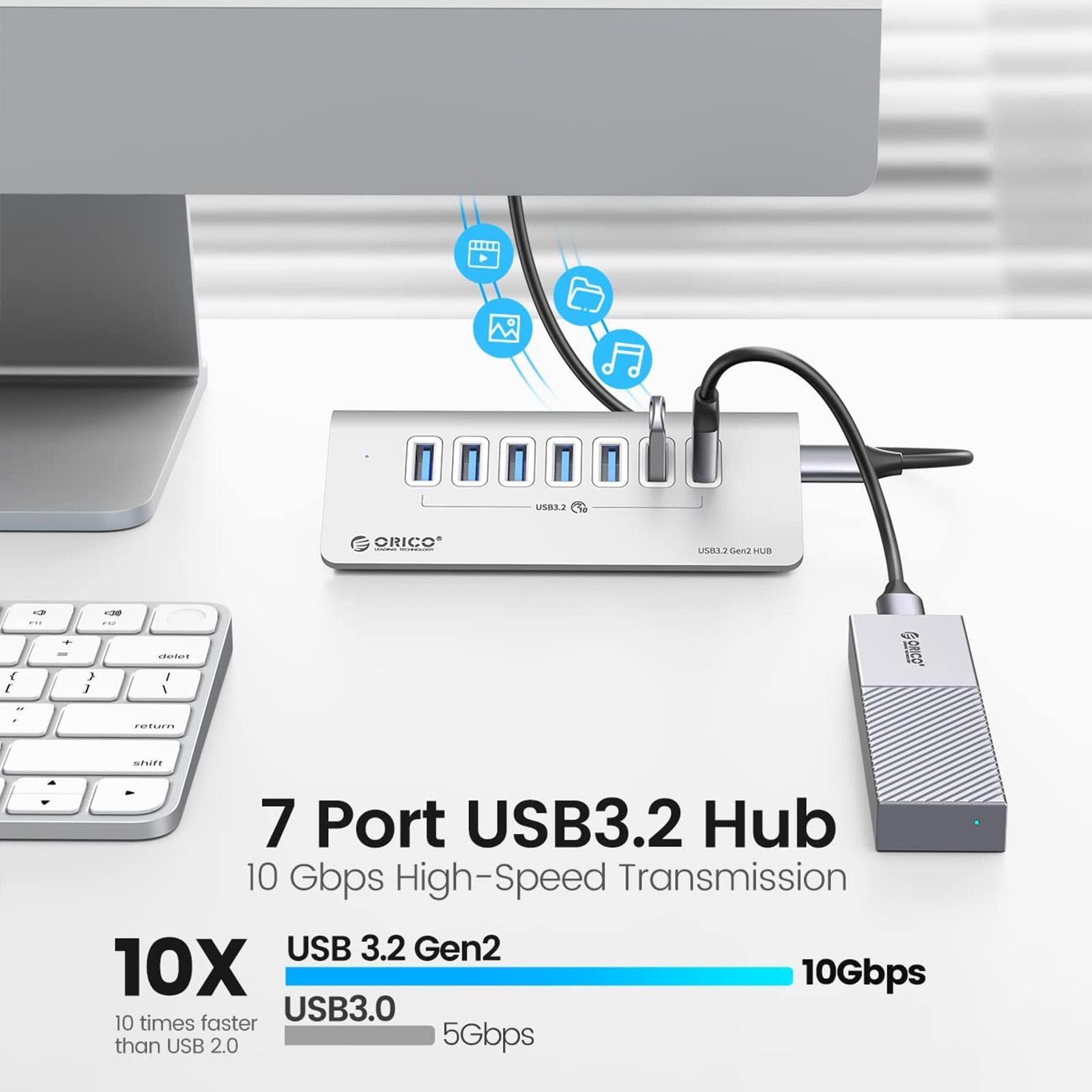 7-Port Usb 3.2 Gen2 10Gbps Hub With 1M Cable 5