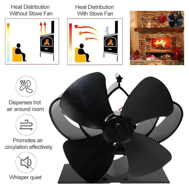High Temperature 4-blade Heat Powered Stove Fan for Fireplaces - Silver 13