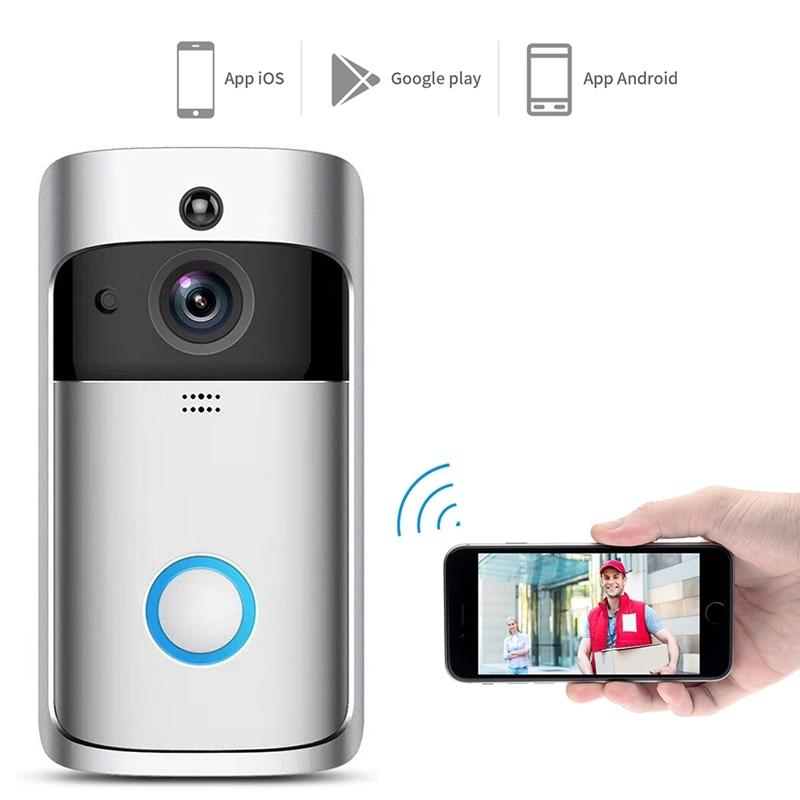 Smart Wifi Video Doorbell With Night Vision & Wide-Angle Camera - 720P Low Power Mobile Remote - Silver 8