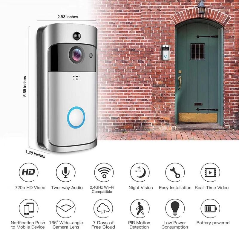 Smart Wifi Video Doorbell With Night Vision & Wide-Angle Camera - 720P Low Power Mobile Remote - Silver 9