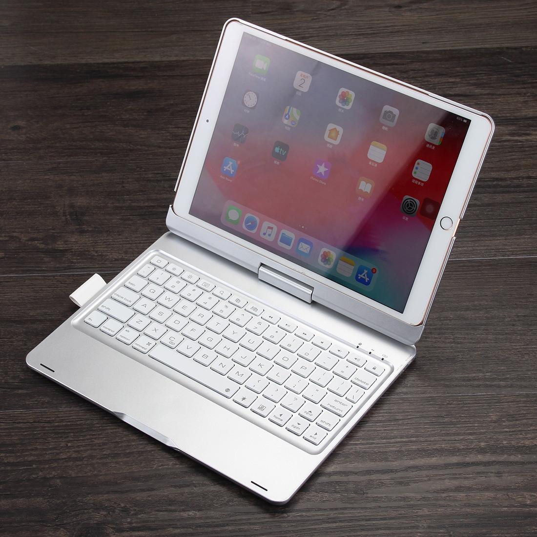 Rotatable Bluetooth Keyboard Leather Case For Ipad 10.2 With Backlit Pen Slot - Silver 3