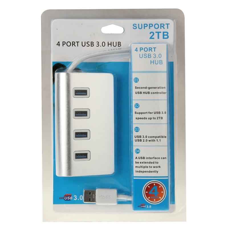 Portable 4-Port Usb 3.0 Hub 5Gbps Speed Aluminum 2Tb Support Silver 7