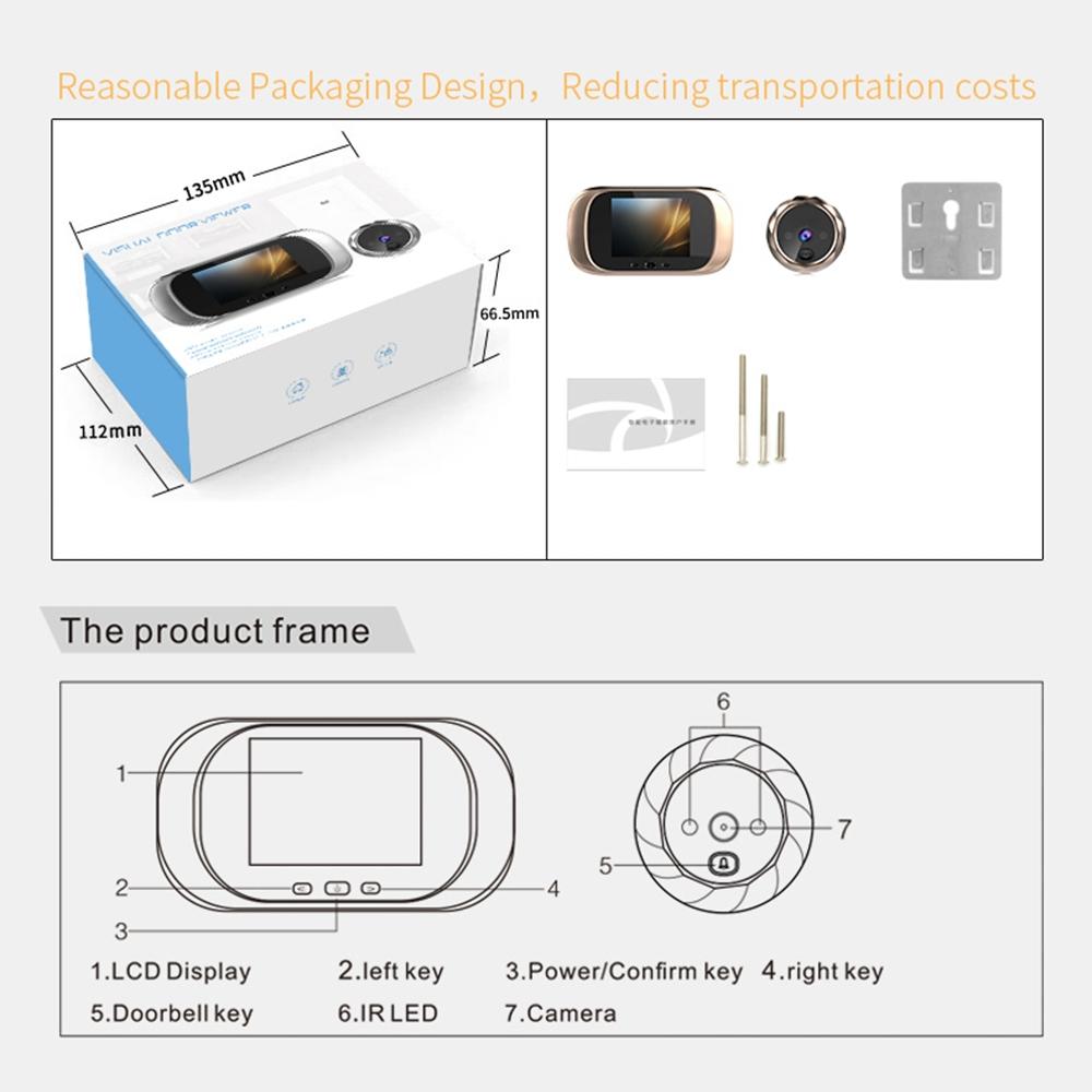 2.8 Lcd Screen Cat Eye Doorbell With Night Vision - Silver 10