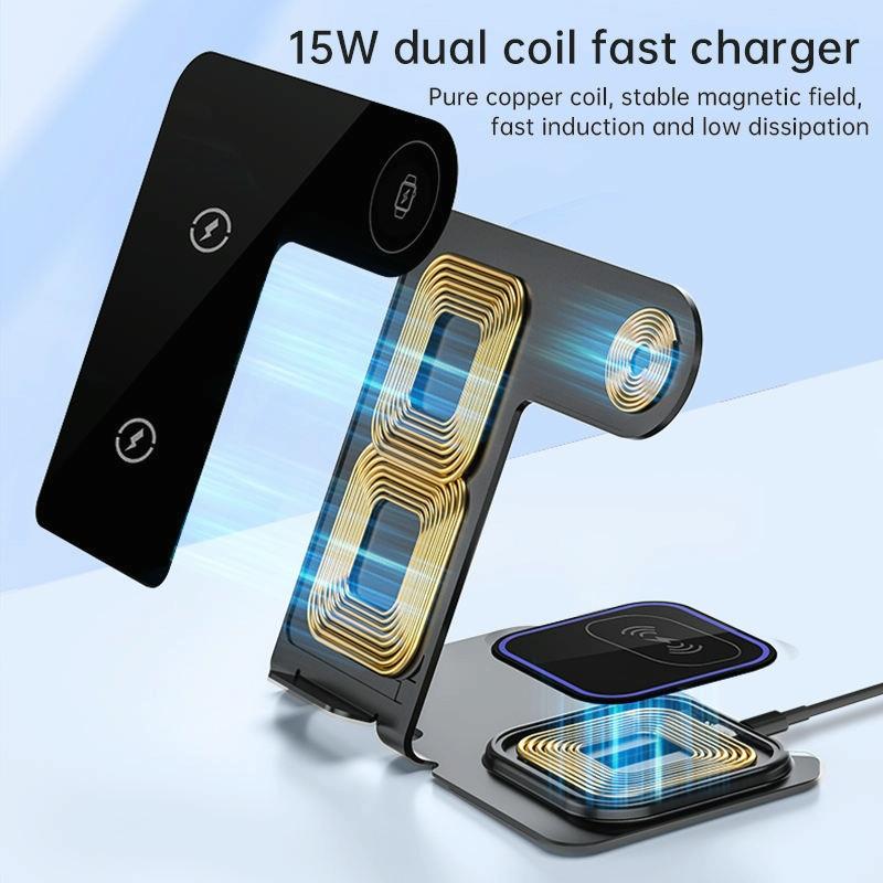 15W 3 In 1 Aluminum Wireless Charger - Silver 4