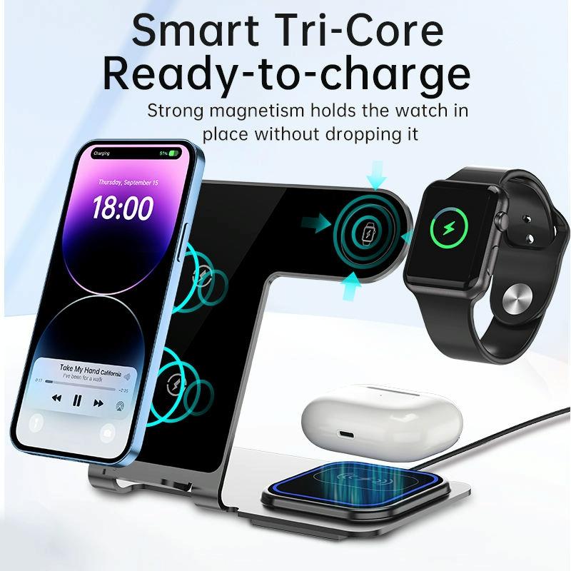 15W 3 In 1 Aluminum Wireless Charger - Silver 6