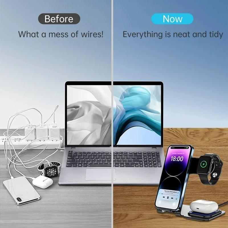 15W 3 In 1 Aluminum Wireless Charger - Silver 9