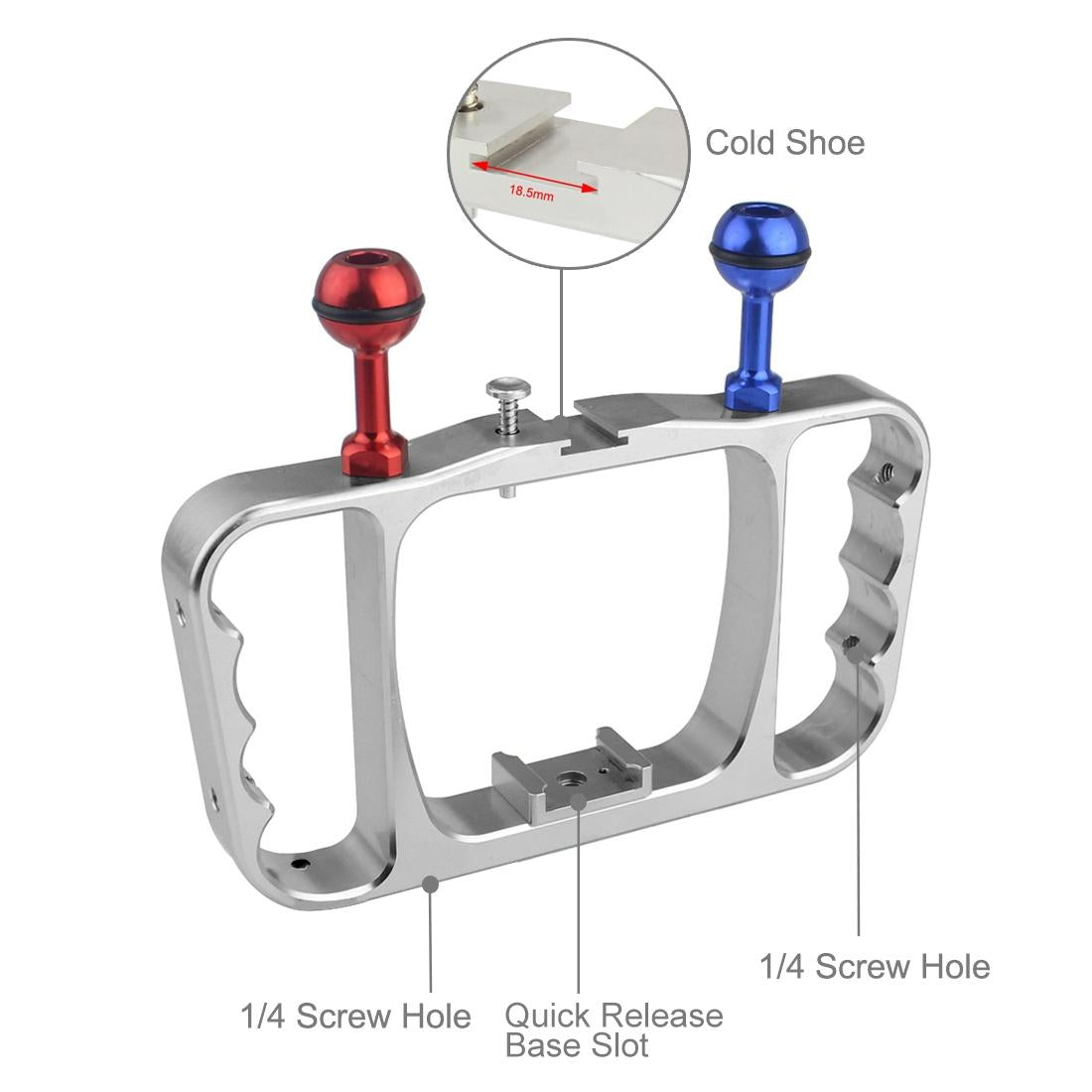 Aluminum Dual Handheld Diving Light Arm Mount for Action Cameras - Silver 4