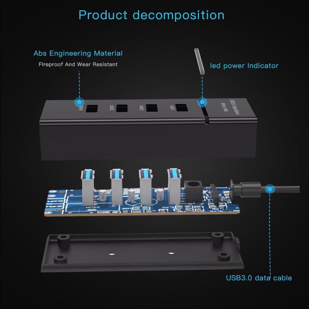 4-Port Usb 3.0 Hub With Led Super Speed 5Gbps - White 4