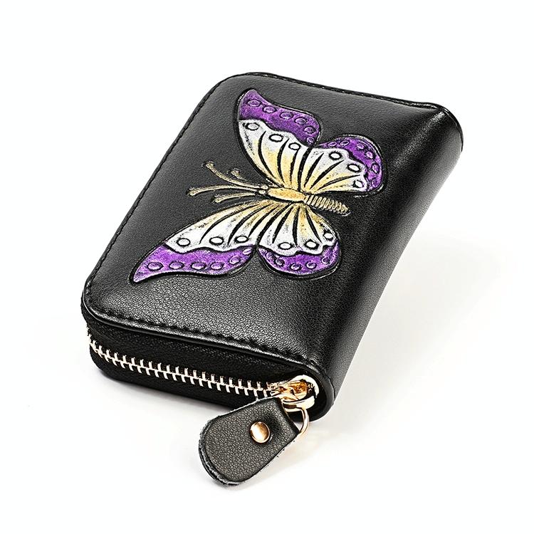 Leather Wallet with Rfid Protection and Butterfly Pattern - Silver 4