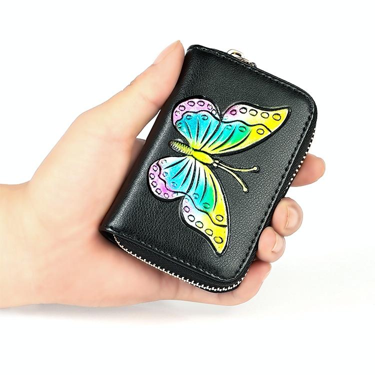 Leather Wallet with Rfid Protection and Butterfly Pattern - Silver 10