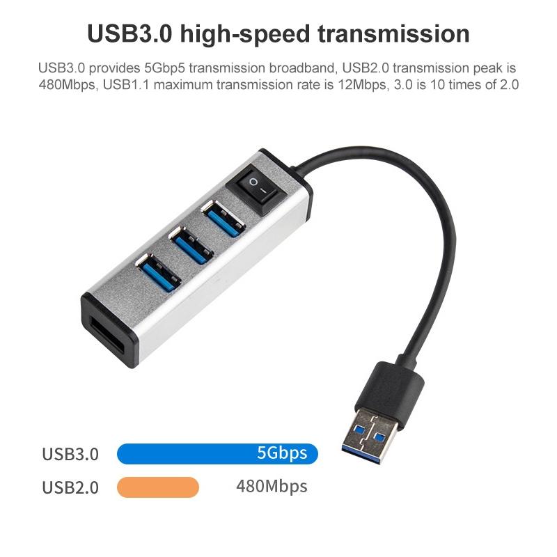 4-Port Aluminum Usb 3.0 Hub With Switch - Silver 3