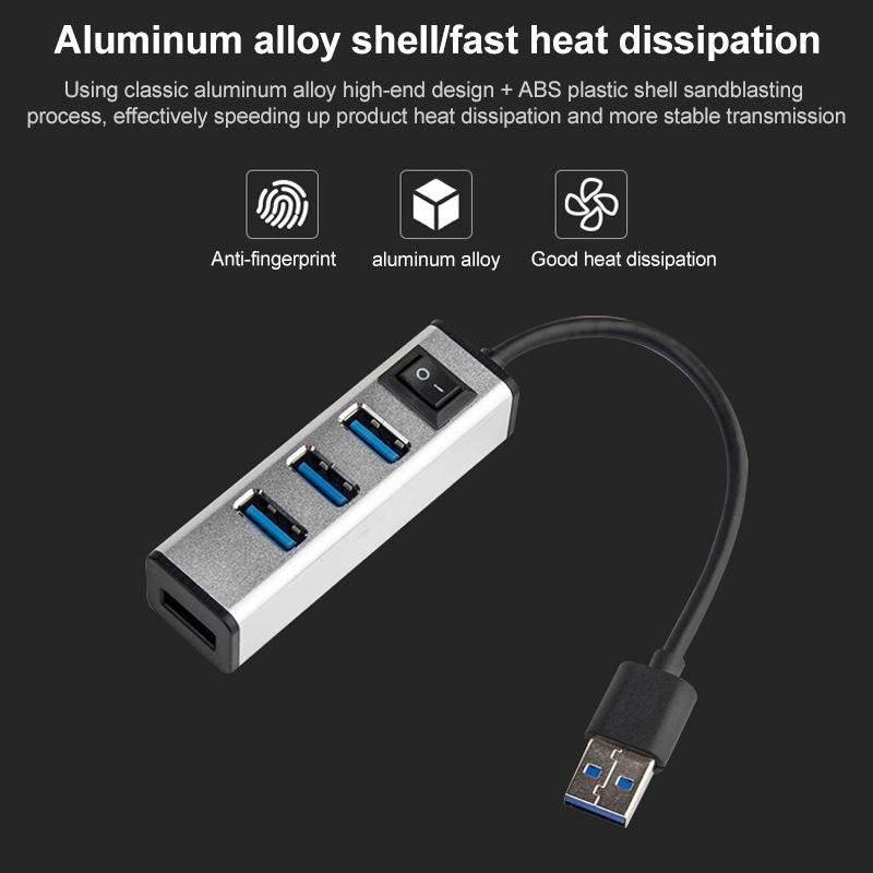 4-Port Aluminum Usb 3.0 Hub With Switch - Silver 7
