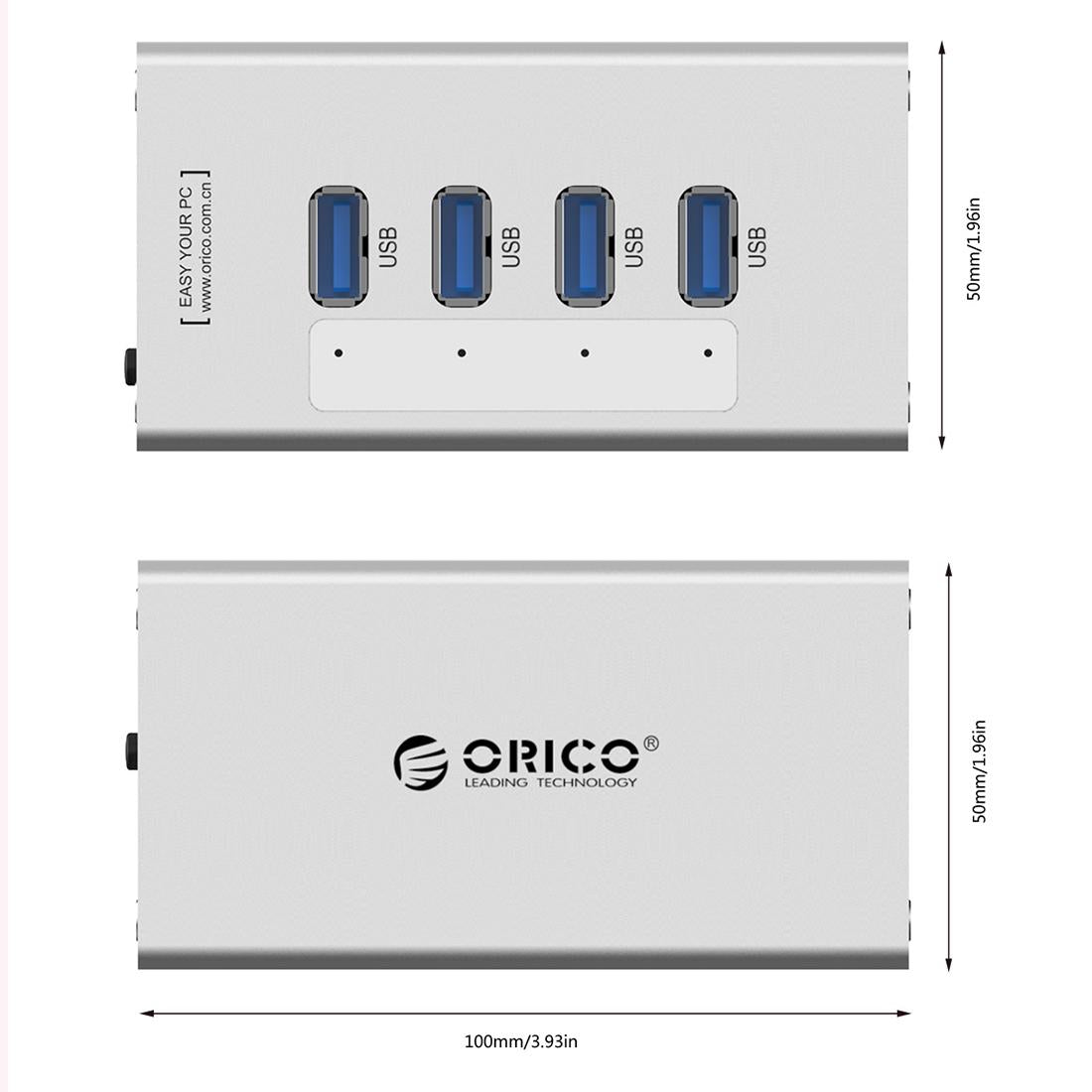 Aluminum 4-Port Usb 3.0 Hub + 12V Power Supply 10