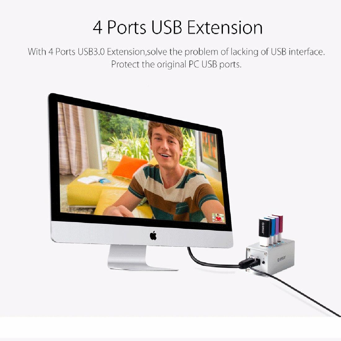 Aluminum 4-Port Usb 3.0 Hub + 12V Power Supply 12