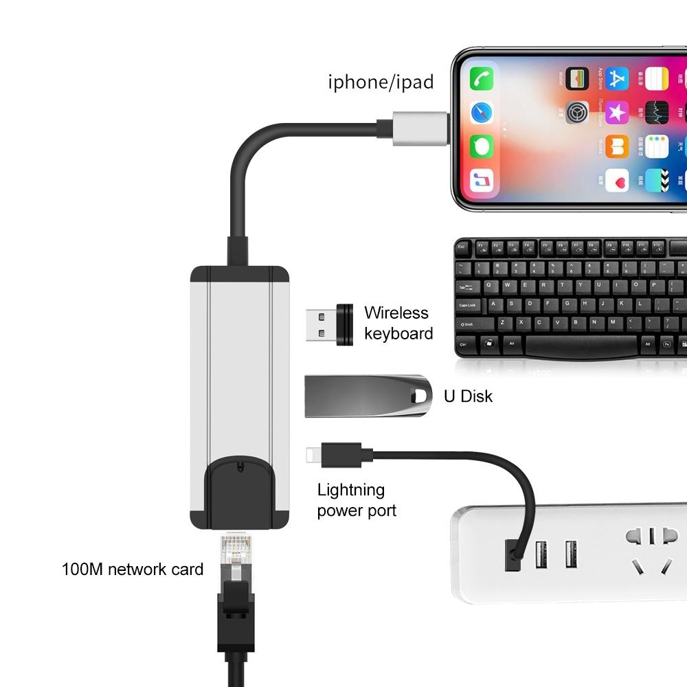 8Pin To Rj45 Usb 2.0 Hub Adapter - Silver 5