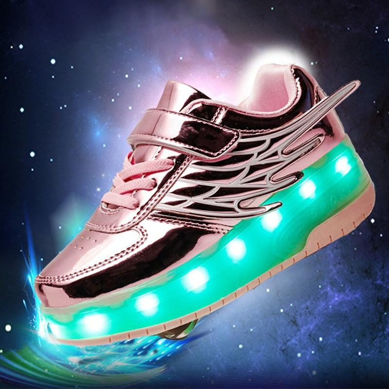 37 Size Double Wheel Led Wing Roller Skates - Silver 5