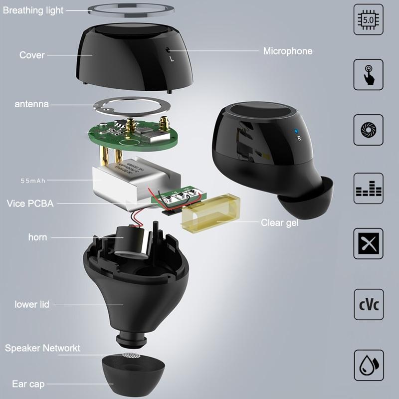 Wireless Tws Earphones with Charging Box - V7 Bluetooth 5.0 - Silver 6