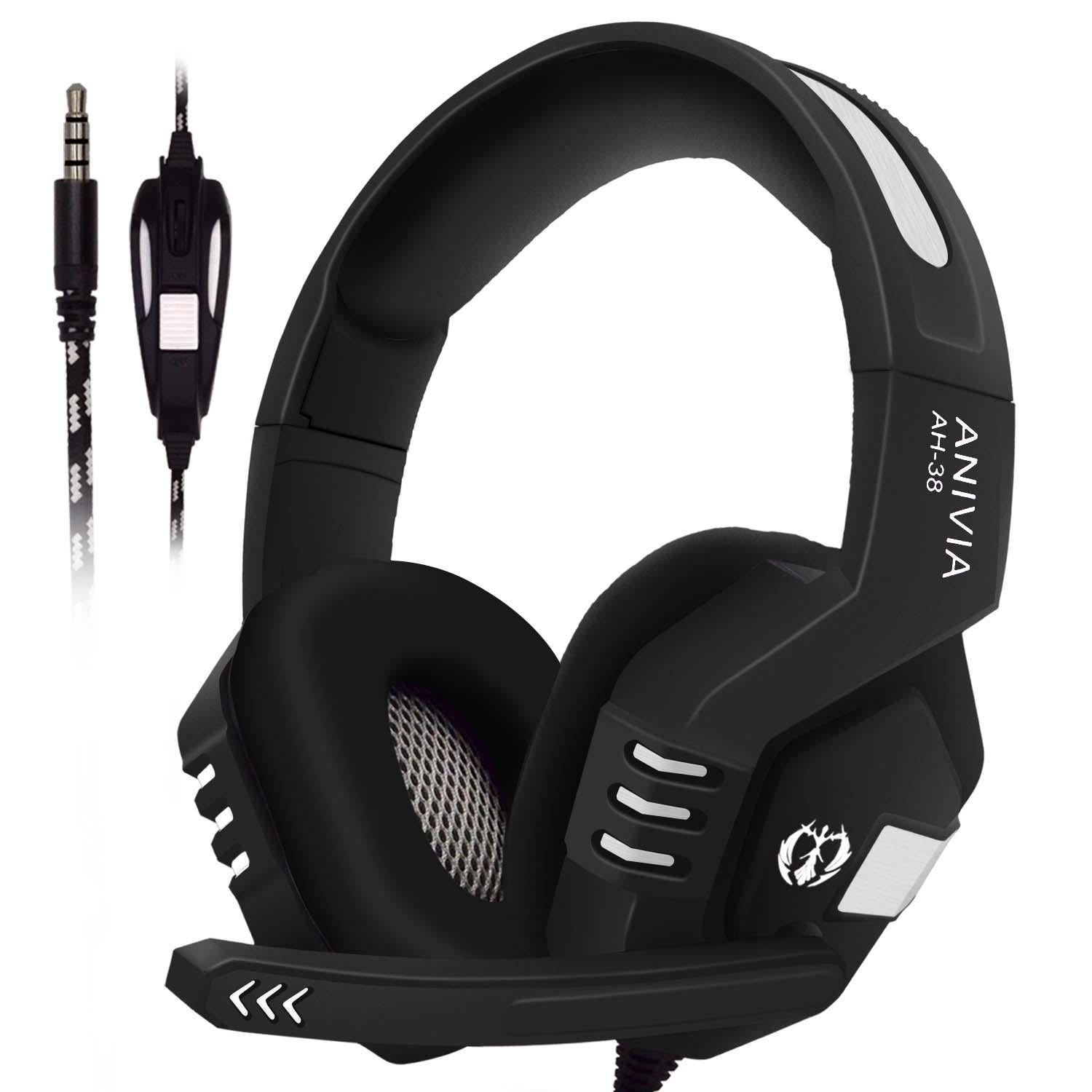 Retractable Mic Gaming Headset 3.5Mm Plug 2M Cable Black Silver