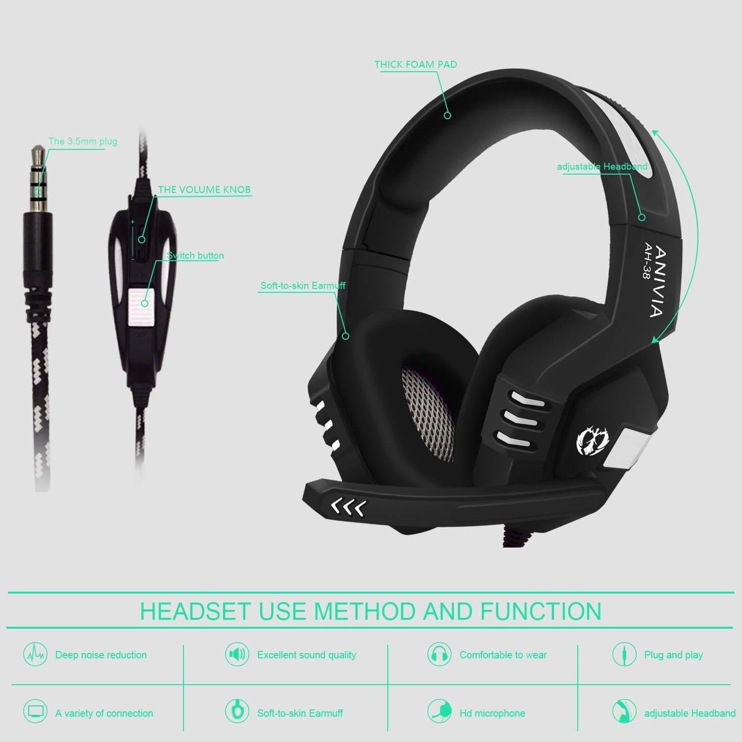 Retractable Mic Gaming Headset 3.5Mm Plug 2M Cable Black Silver 5