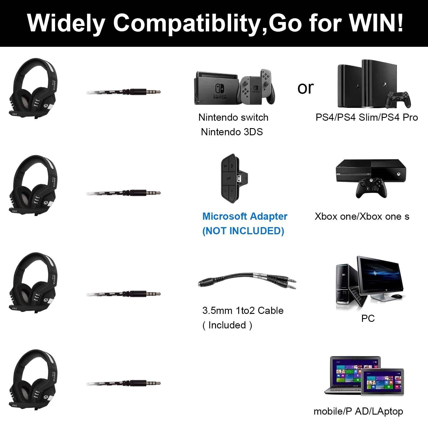 Retractable Mic Gaming Headset 3.5Mm Plug 2M Cable Black Silver 7