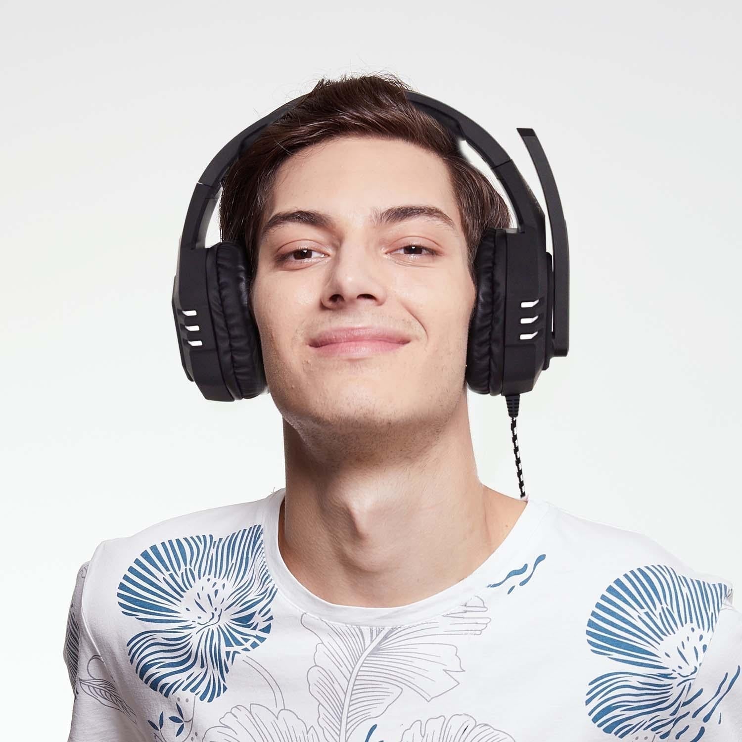 Retractable Mic Gaming Headset 3.5Mm Plug 2M Cable Black Silver 9