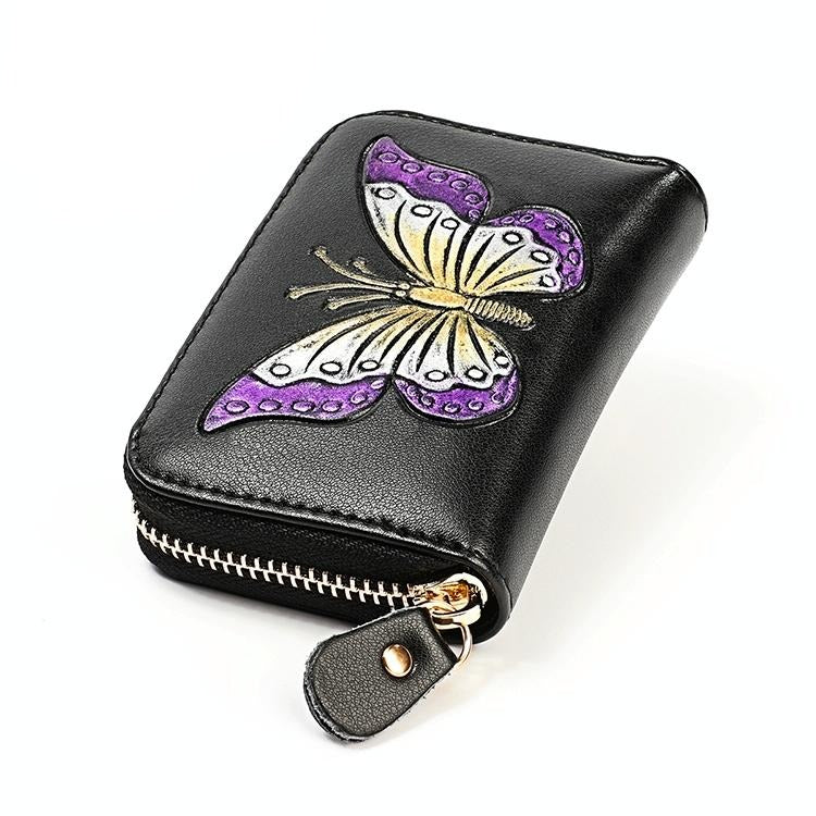 Leather Wallet with Rfid Protection and Butterfly Pattern - Colour