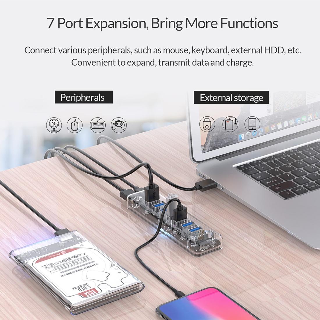 7-Port Usb 3.0 Desktop Hub With Blue Led 6
