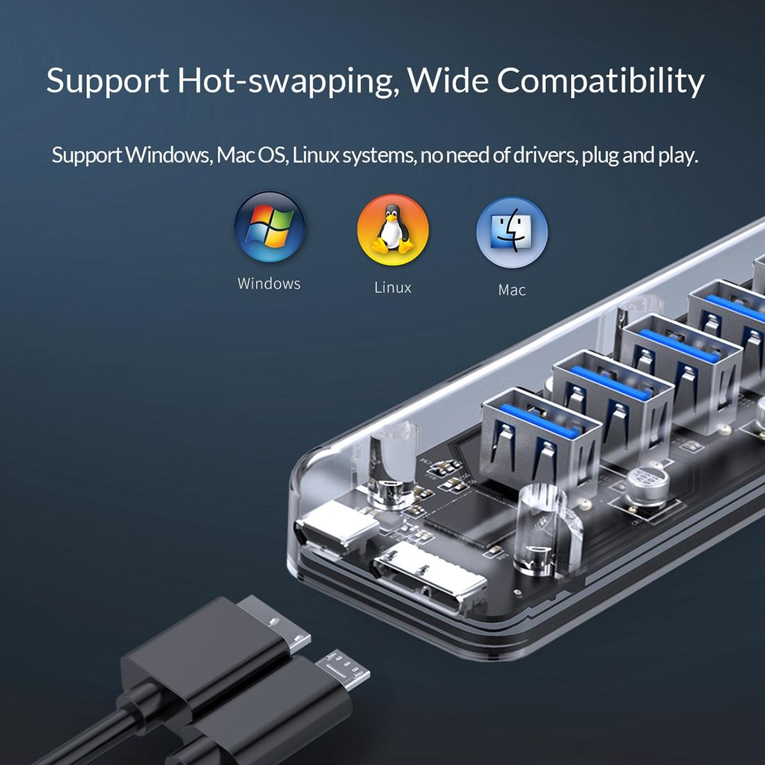 7-Port Usb 3.0 Desktop Hub With Blue Led 10