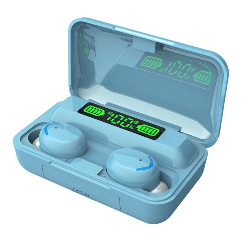 Macaron Bluetooth Earphones with Led Display and Noise Reduction - Baby Blue 10