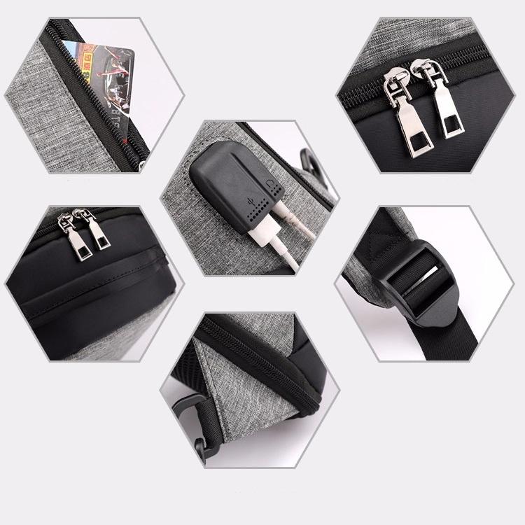 Versatile Oxford Shoulder Bag With Earphone & Usb - Navy Blue 4