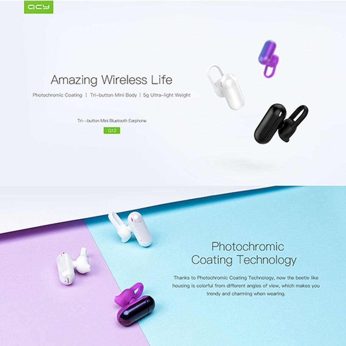 Q12 Mini Wireless Bluetooth Earphones with Mic - Ultra-light - White 3