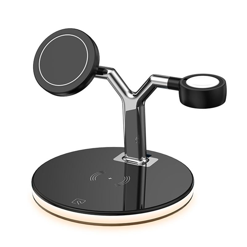 15W 3 In 1 Magnetic Wireless Charger For Phones Watches And Airpods With Led Light - White 3