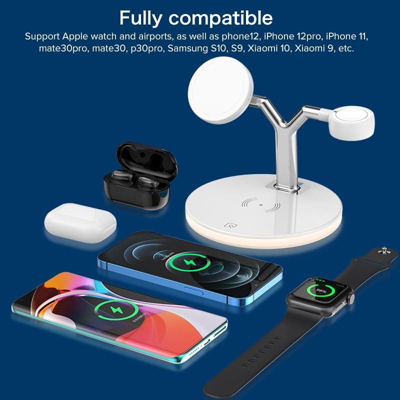 15W 3 In 1 Magnetic Wireless Charger For Phones Watches And Airpods With Led Light - White 8