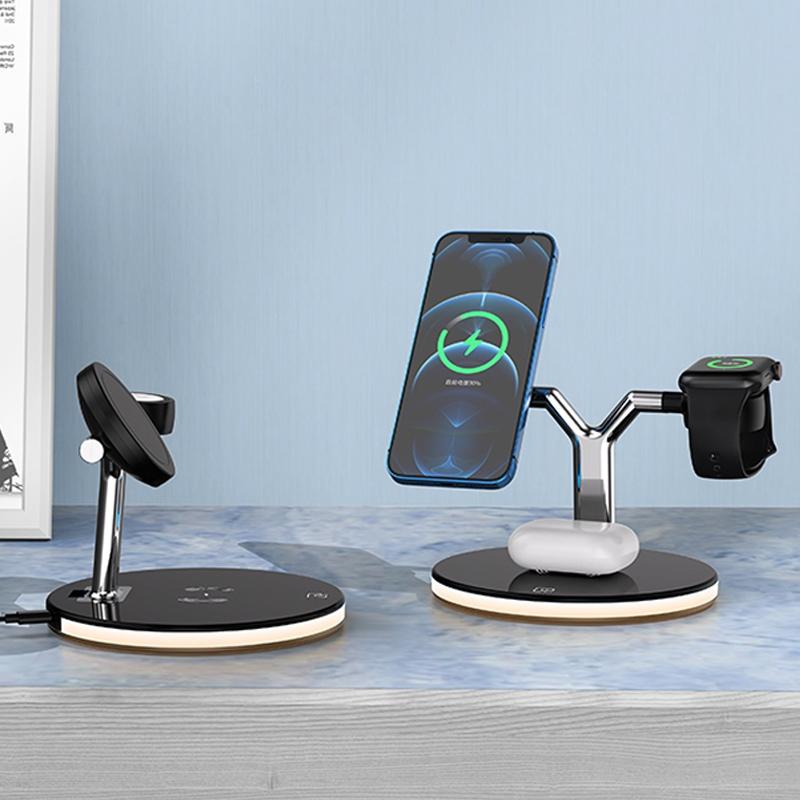 15W 3 In 1 Magnetic Wireless Charger For Phones Watches And Airpods With Led Light - White 10